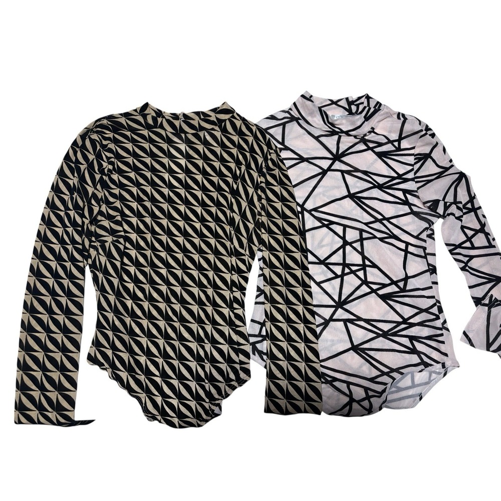 2 Steps NY Womens Sheer Mesh Lace Long Sleeve Top Shirt Turtleneck Bodysuit Sz M